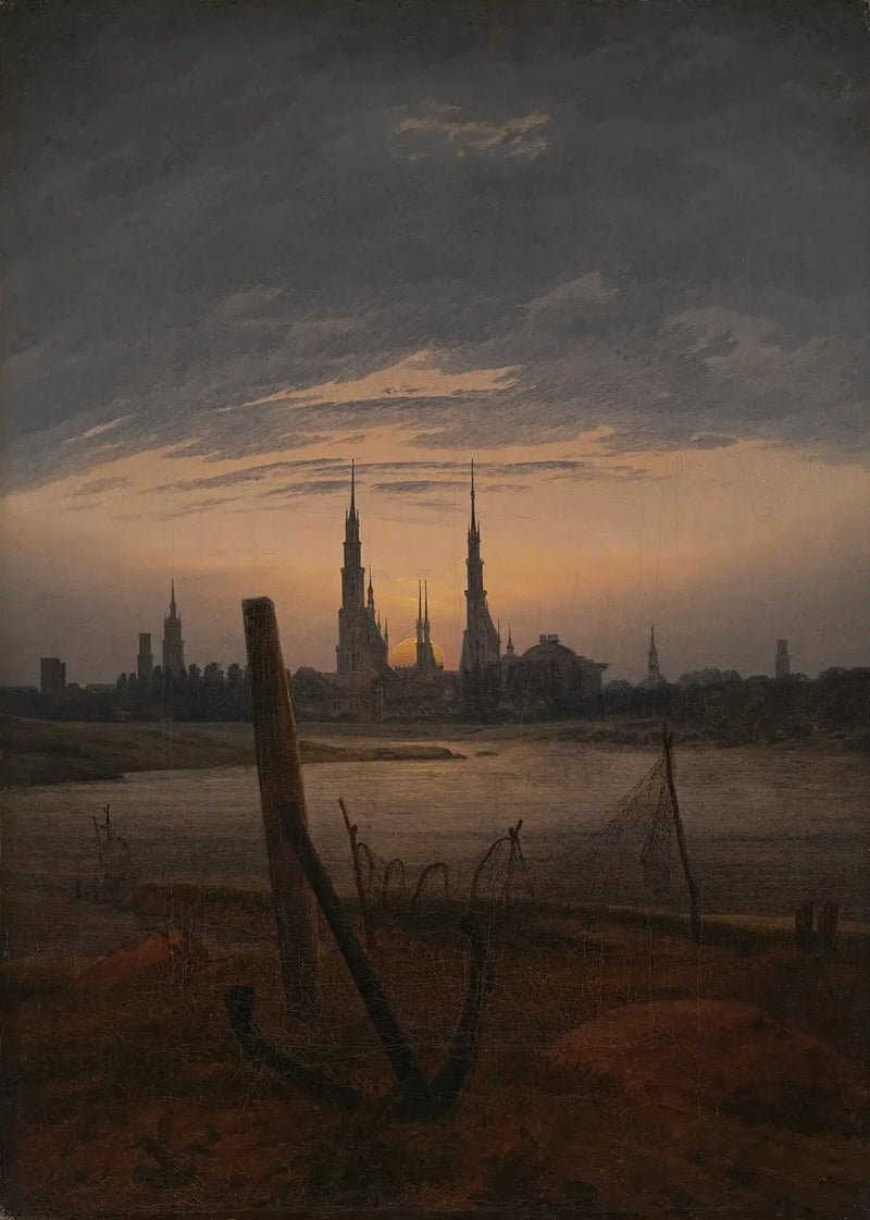 Cidade ao Amanhecer da Lua - Caspar David Friedrich