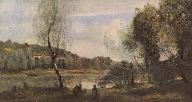 Ville d'Avray, o lago com bétula em frente às vilas - Jean-Baptiste Camille Corot