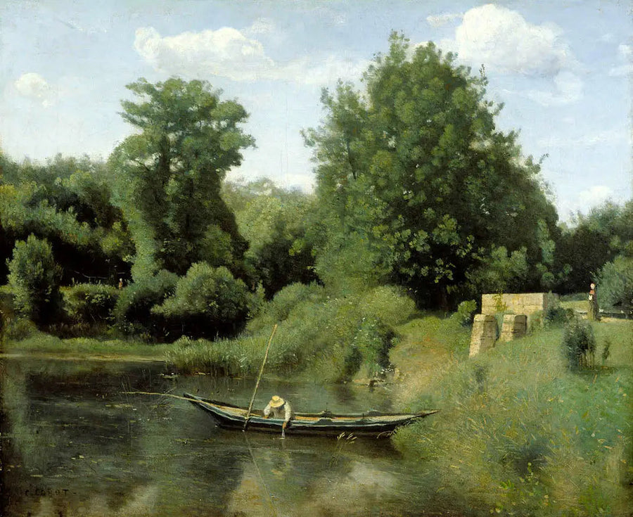 Ville-d'Avray. O pescador perto da comporta - Jean-Baptiste Camille Corot