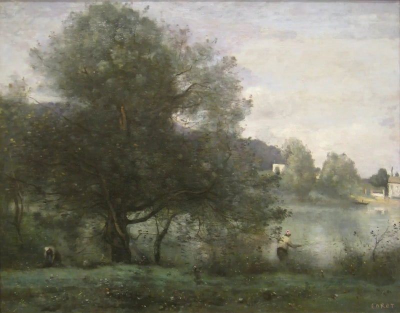 Ville-d'Avray. Um pescador à beira do lago - Jean-Baptiste Camille Corot