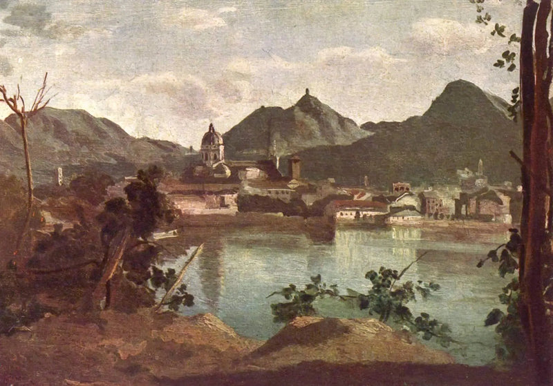 Cidade e Lago de Como - Jean-Baptiste Camille Corot