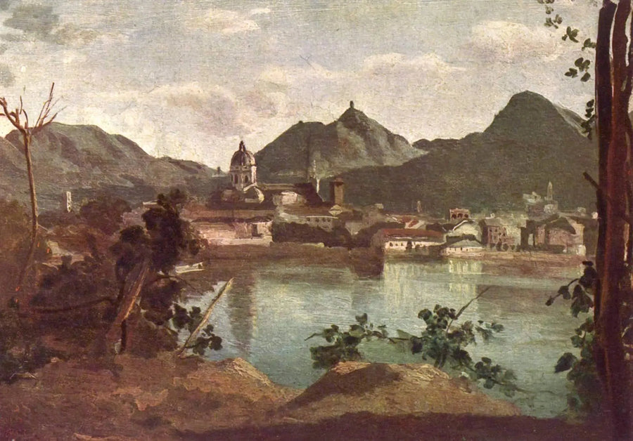 Cidade e Lago de Como - Jean-Baptiste Camille Corot