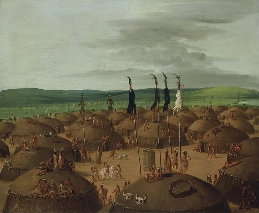 Vista aérea da vila de Mandan, a 1800 milhas acima de Saint-Louis - George Catlin