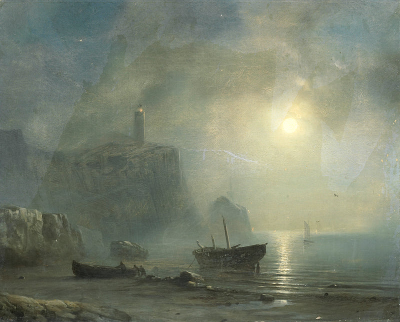 Vue d'une côte rocheuse au clair de lune - Théodore Gudin