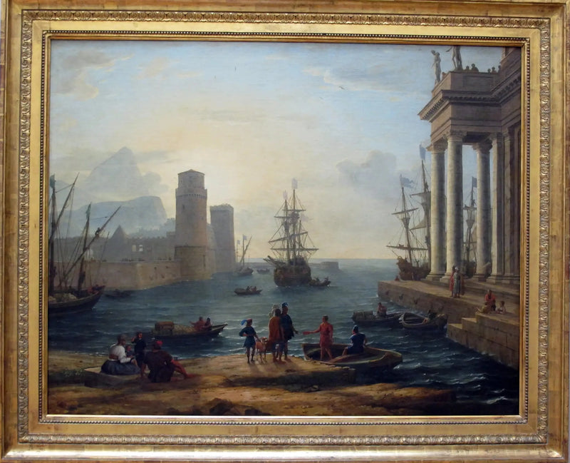 Vista de um porto marítimo, efeito de névoa - Claude Lorrain
