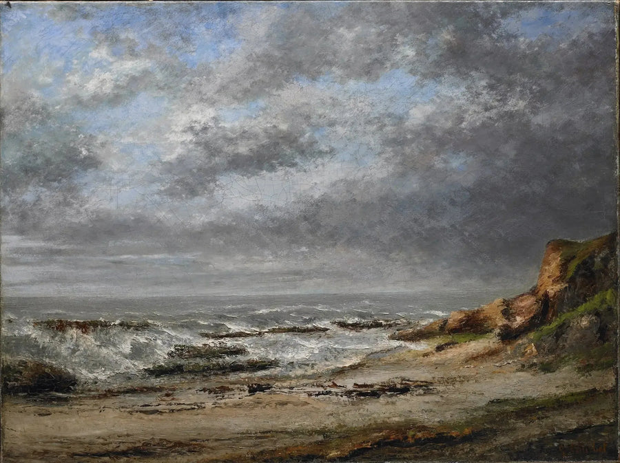 Vista de um mar agitado perto de um penhasco - Gustave Courbet