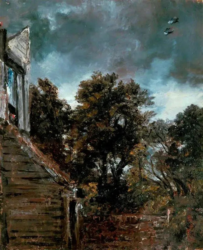 Vista em um jardim, com um galpão à esquerda - John Constable