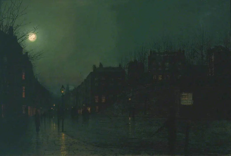 Vista de Heath Street à noite - John Atkinson Grimshaw