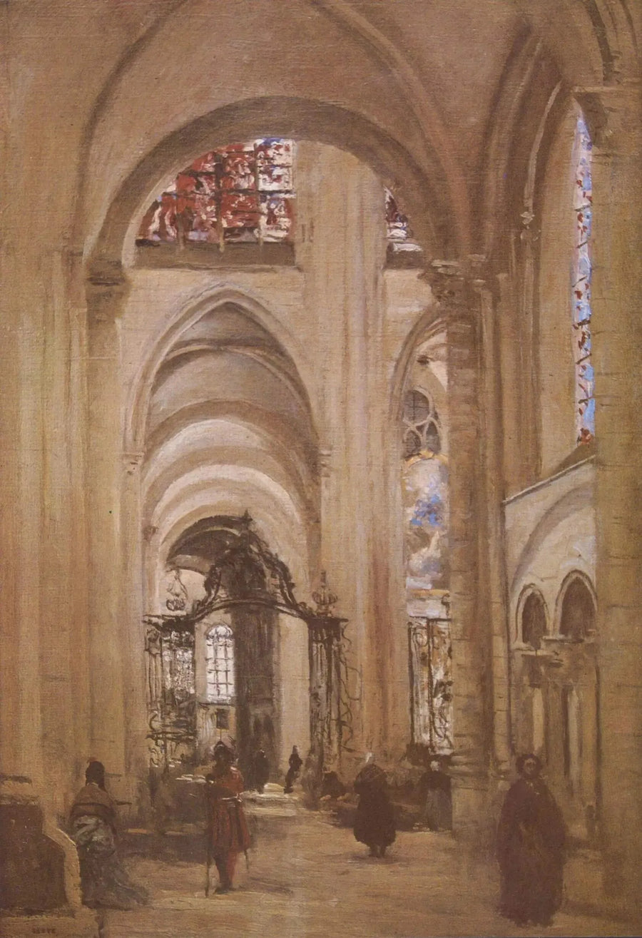 Vista do interior da catedral de Sens - Jean-Baptiste Camille Corot