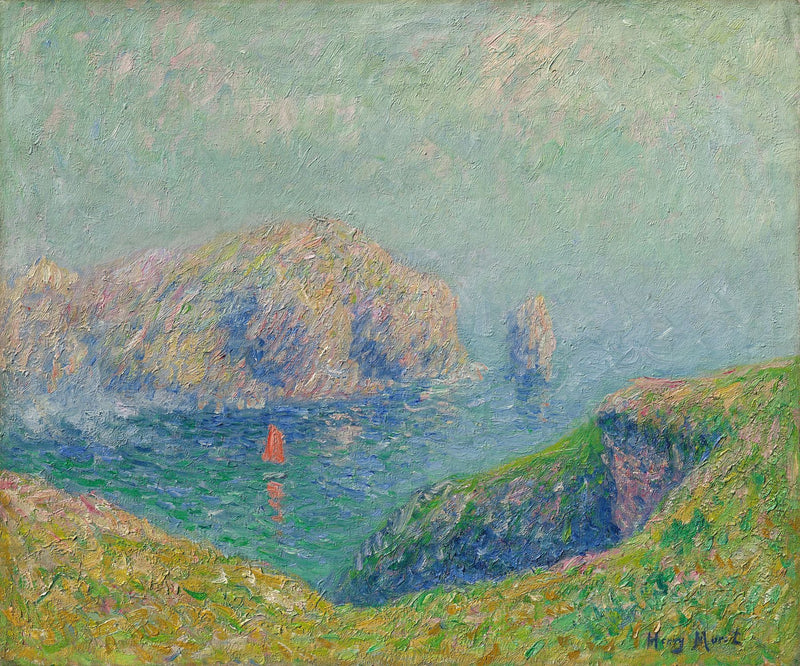 Vista da baía com um veleiro - Henry Moret