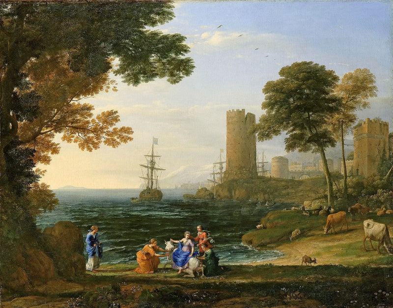 Vista da costa com a retirada da Europa - Claude Lorrain