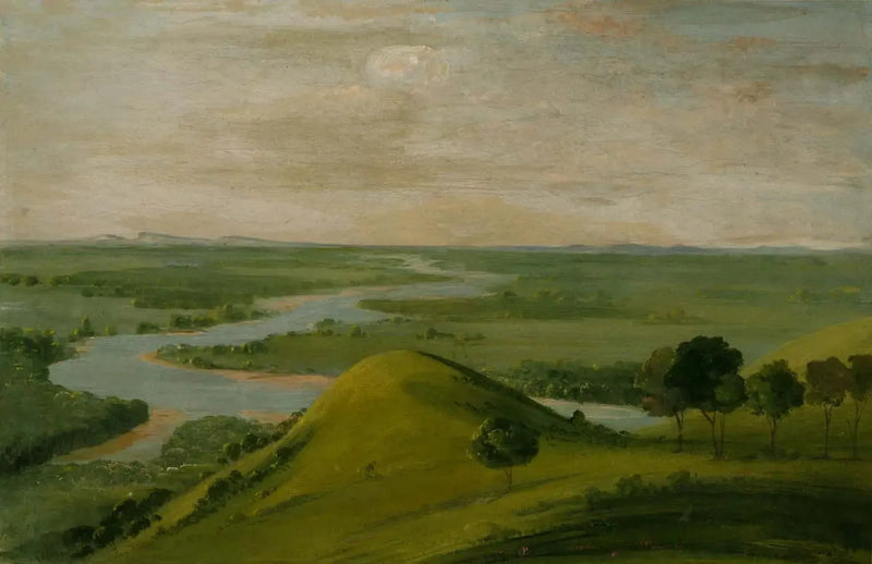 Vista da confluência do rio Vermelho e do False Washita, no Texas - George Catlin