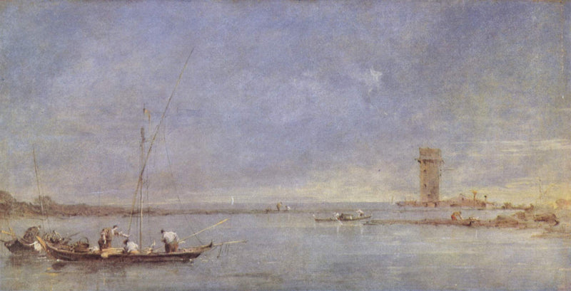 Vista da laguna de Veneza com a torre de Malghera - Francesco Guardi
