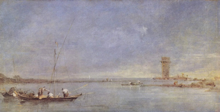 Vista da laguna de Veneza com a torre de Malghera - Francesco Guardi