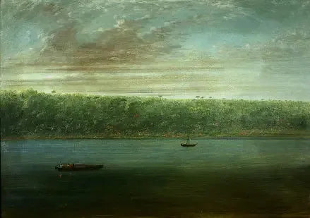 Vista da margem do Amazonas - Esboço de barco - George Catlin