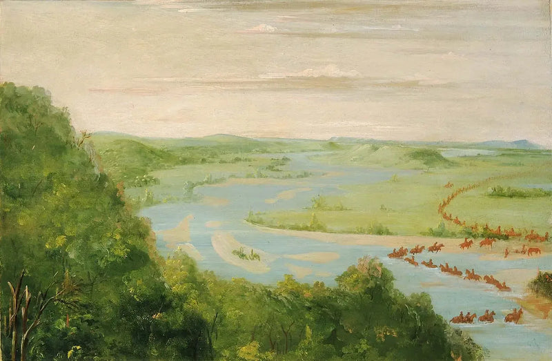 Vista do rio canadense, Dragoons Crossing - George Catlin