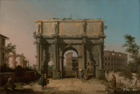 Vue de l'Arc de Constantin avec le Colisée - Giovanni Antonio Canal - Reproductions de tableaux et peintures haut de gamme