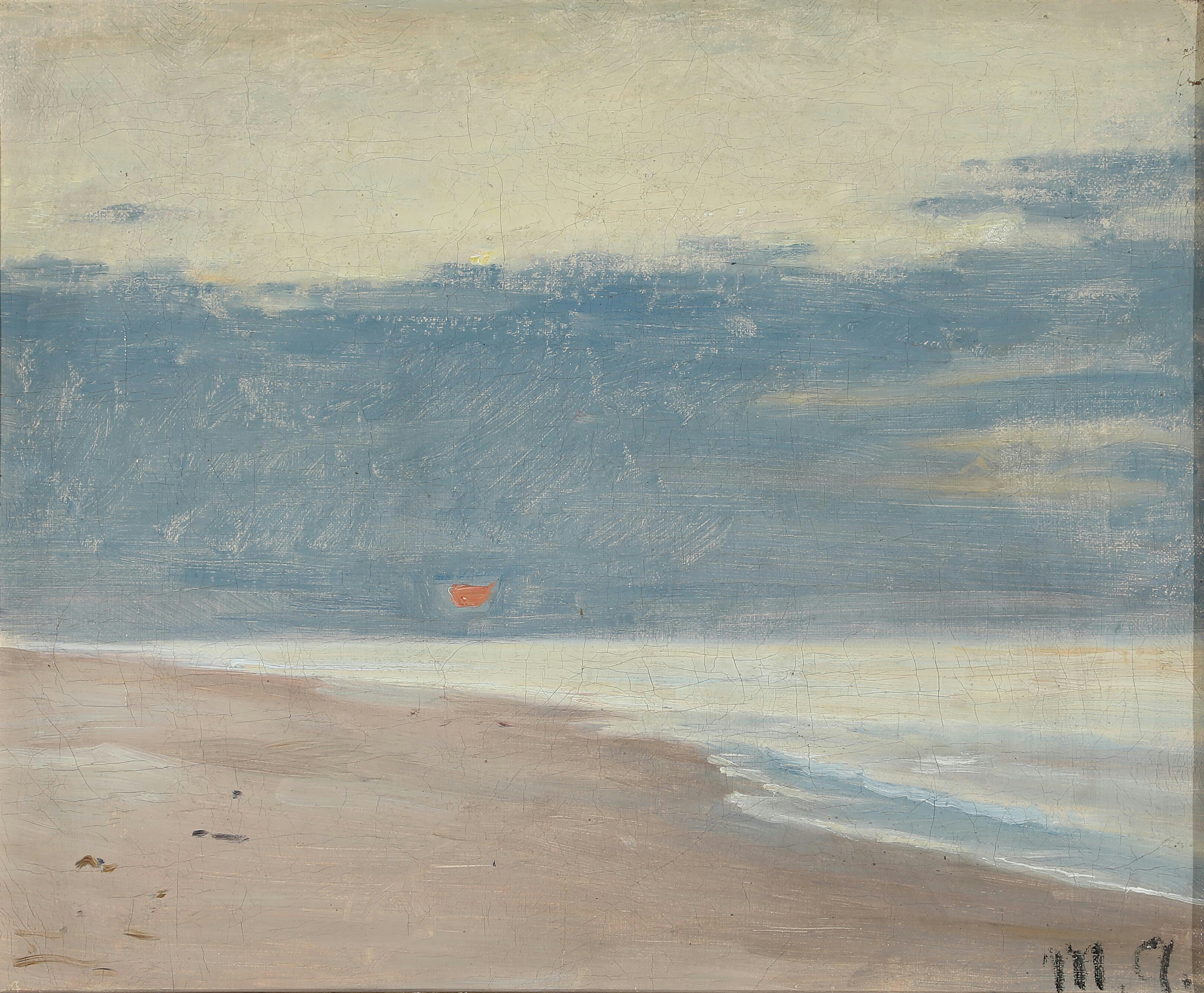 Vue depuis une plage sous un soleil bas. - Michael Peter Ancher image 1 reproduction de peinture à l’huile