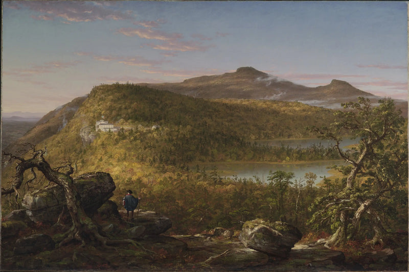 Vista dos dois lagos e da Mountain House, montanhas Catskill, manhã - Thomas Cole