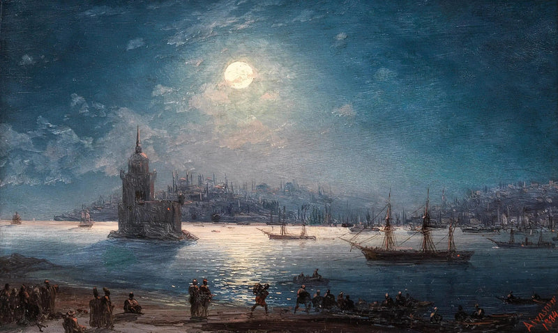 Vista do Bósforo com Santa Sofia e a Torre da Virgem à luz da lua - Ivan Aïvazovski