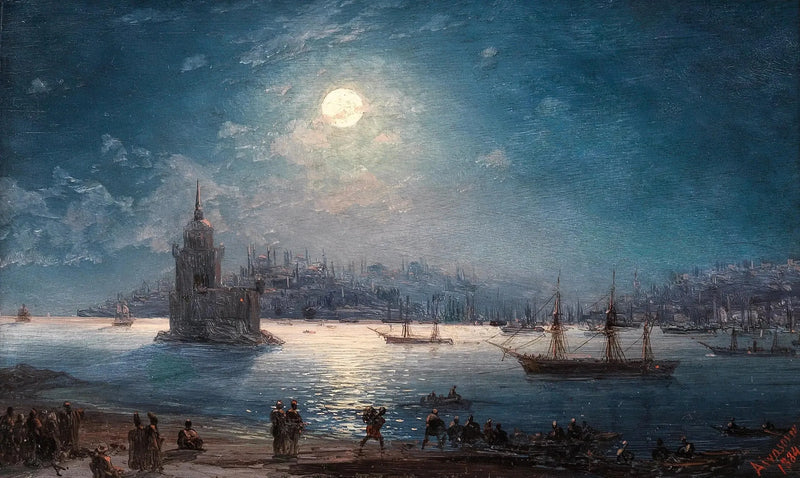 Vista do Bósforo com Santa Sofia e a Torre da Virgem à luz da lua - Ivan Aïvazovski