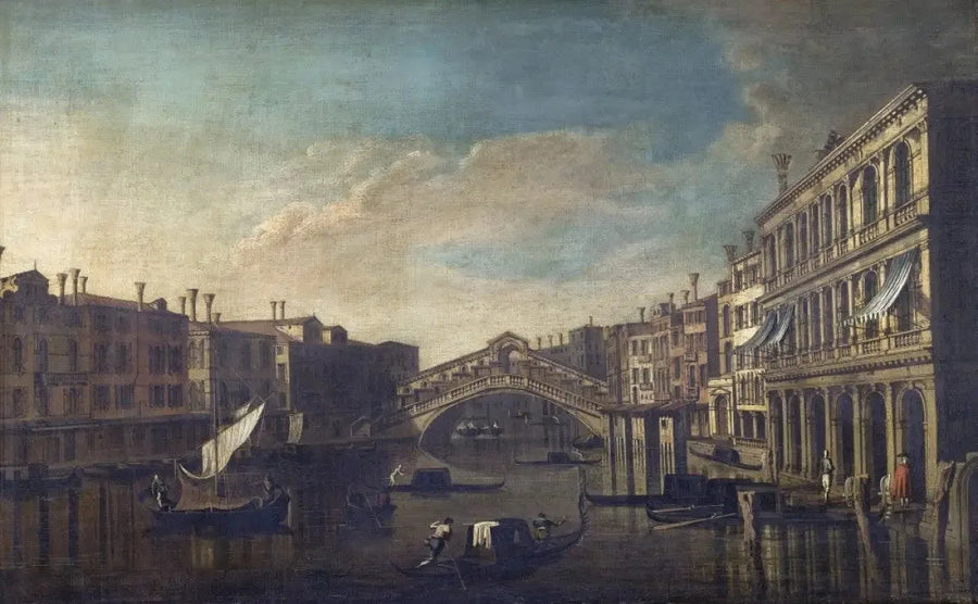Vista do Grande Canal em direção à Ponte de Rialto, Veneza - Canaletto