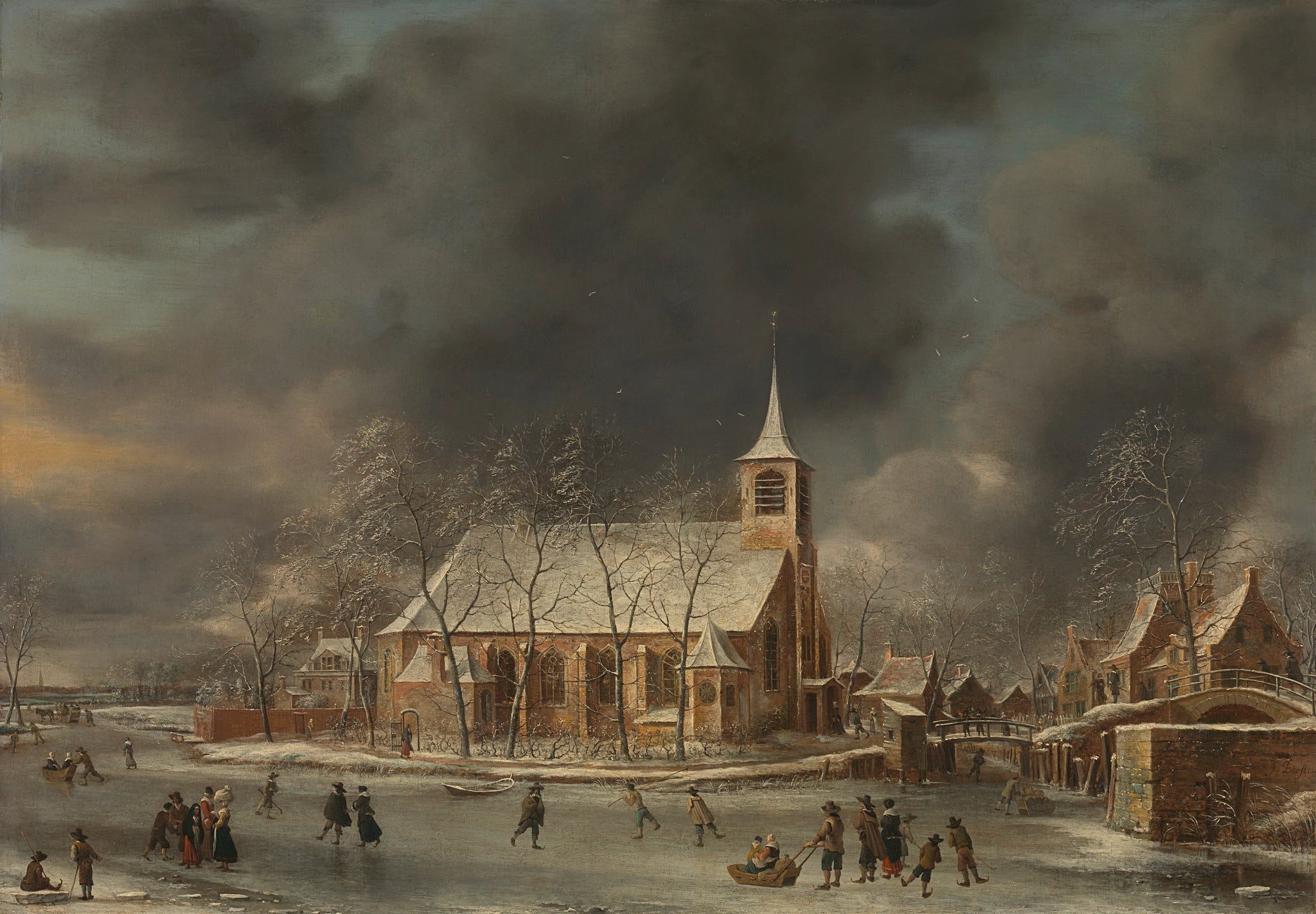 Vue de l'église de Sloten en hiver - Jan Abrahamsz Beerstraaten