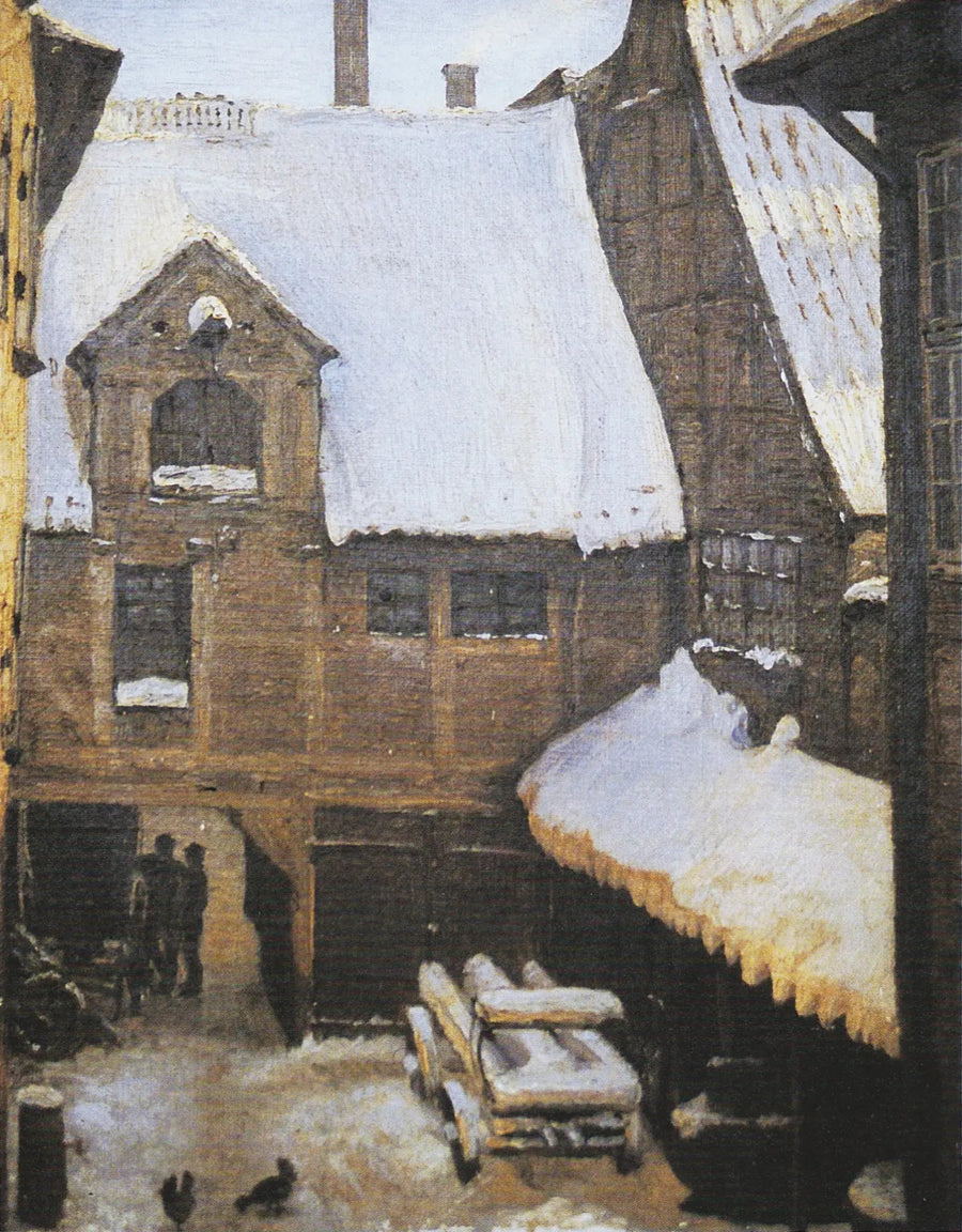 Vista de inverno na casa de Mikkel Vibe (também conhecida como casa de Sigvert Grubbe) na Strandgade em Christianshavn, Copenhague. - Peder Severin Krøyer