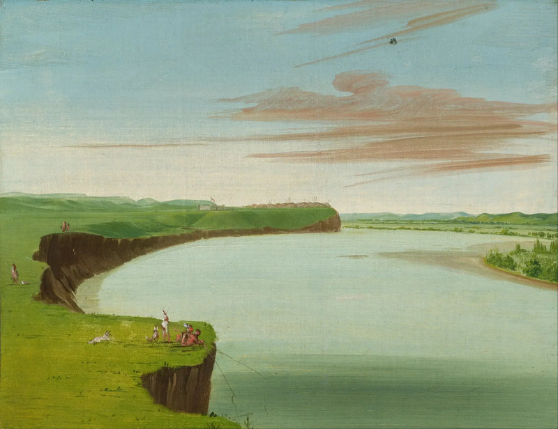 Vista distante da aldeia Mandan - George Catlin