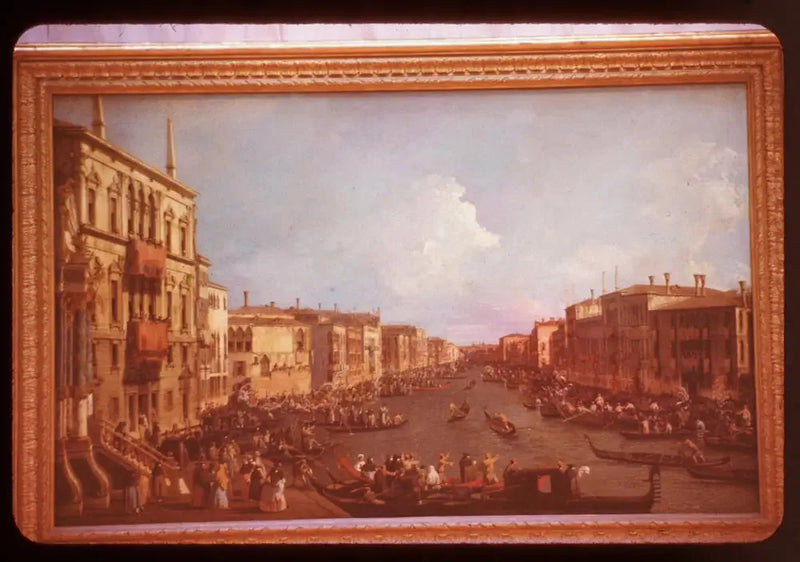 Vista do Grande Canal a partir do Palazzo Balbi até a Ponte de Rialto, durante uma regata - Canaletto