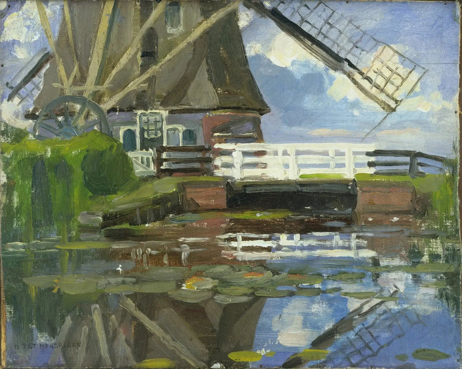 Vista truncada do moinho Broekzijder nas asas Gein voltadas para o oeste - Piet Mondrian