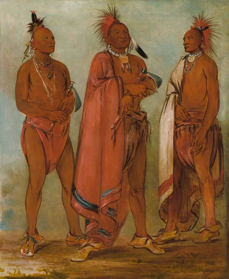 Wa-másh-ee-sheek, Aquele que remove; Wa-chésh-uk, A guerra; Mink-chésk, Três jovens homens distintos - George Catlin