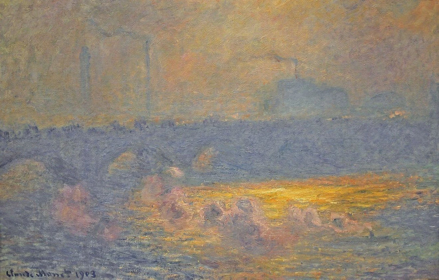 A ponte de Waterloo, efeito de sol com fumaças - Claude Monet