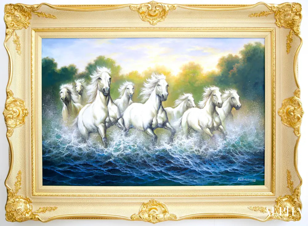 White Horses and Rivers - Kittiphong | 90 x 60 cm Reproductions de tableaux à la peinture à l’huile