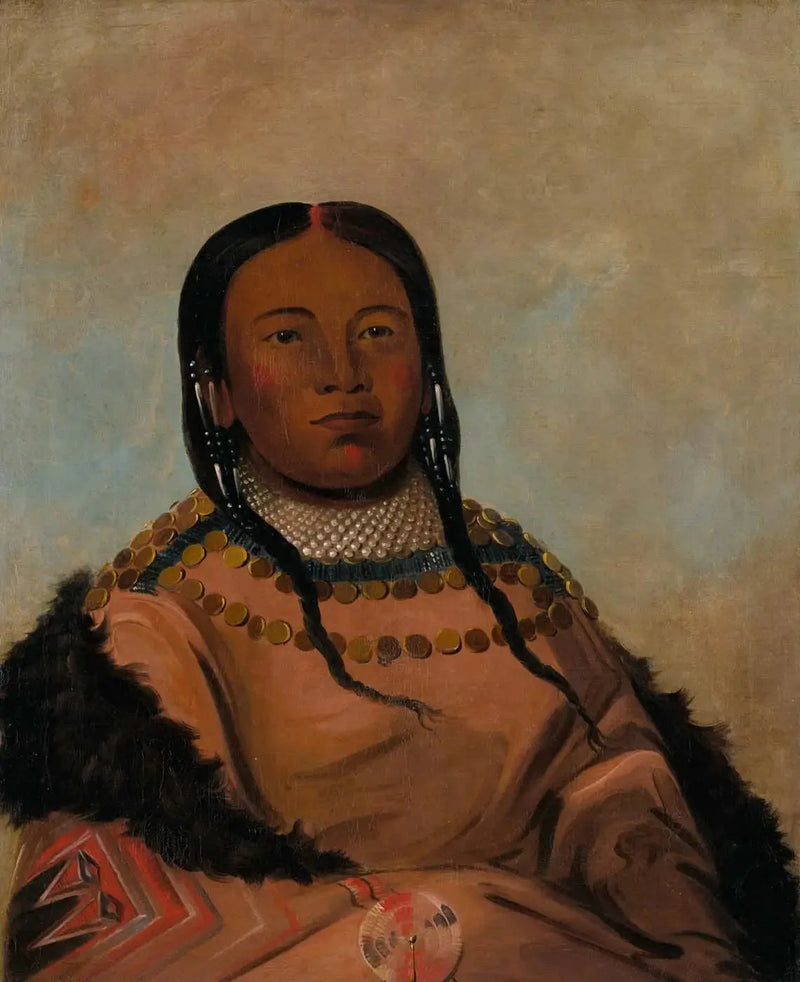 Wi-lóoh-tah-eeh-tcháh-ta-máh-nee, coisa vermelha que toca ao caminhar, Filha da Rocha Negra - George Catlin