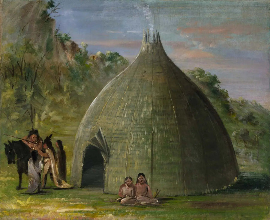 Wichita Lodge, telhado de palha com grama dos prados - George Catlin