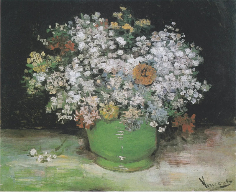 Zínias e gerânios em um vaso - Vincent van Gogh
