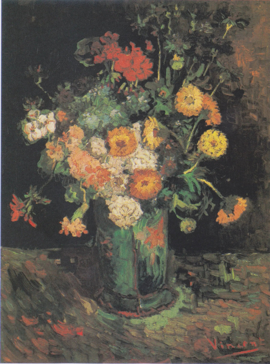 Zínias e gerânios em um vaso - Vincent van Gogh
