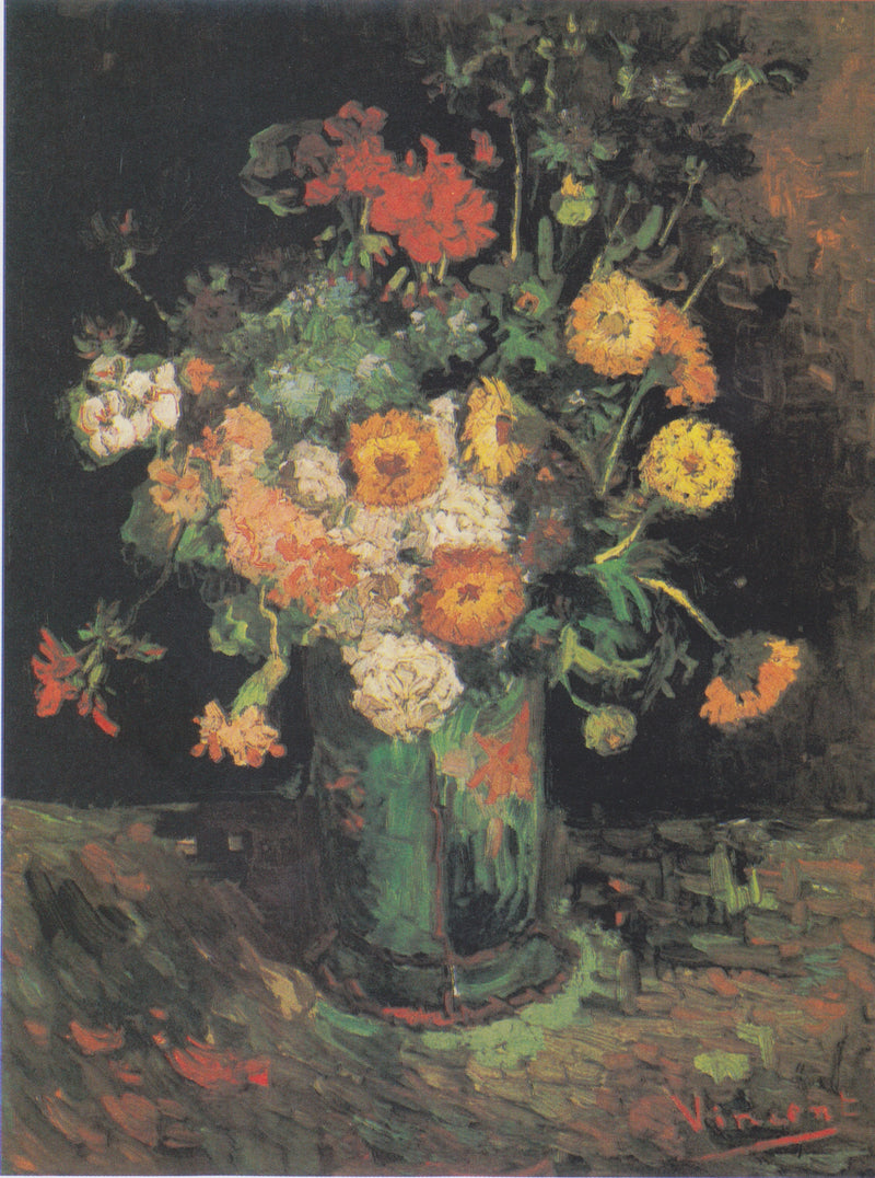 Zínias e gerânios em um vaso - Vincent van Gogh